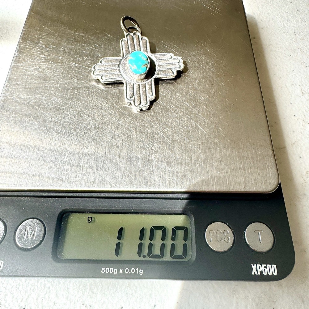 Navajo Zia Symbol Pendant Turquoise 1.75in NM Signed K Billah Sterling Native - Picture 5 of 5